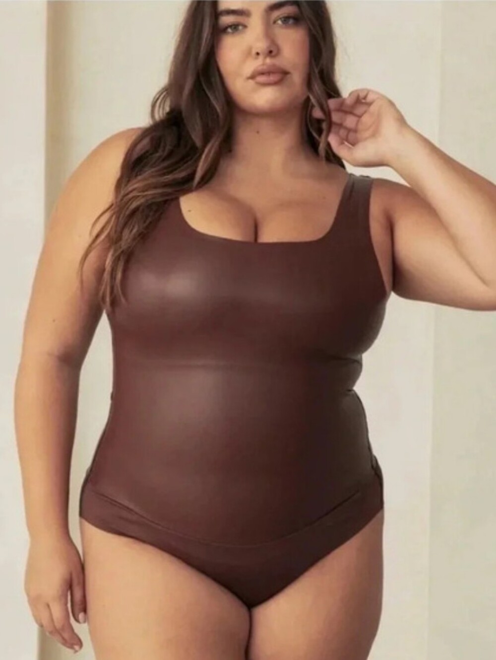 Pinsy Vegan Leather Shapewear Bodysuit Size 3x Brown